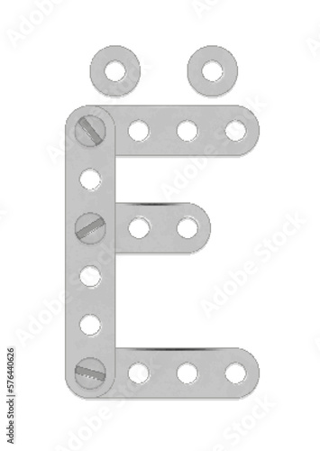 Cyrillic alphabet from the details of the iron constructor. Vector illustration isolated on white background