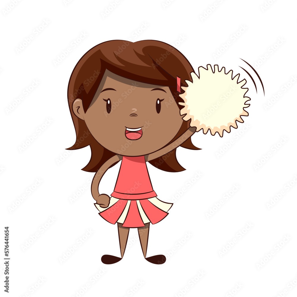 Cheerleader girl, cheering up, raising hand, pink uniform Cheerleader girl, cheering up, raising hand, pink uniform