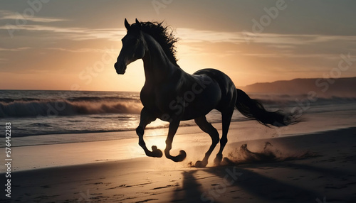 Majestic Silhouette of a Black Knight s Horse at Sunset