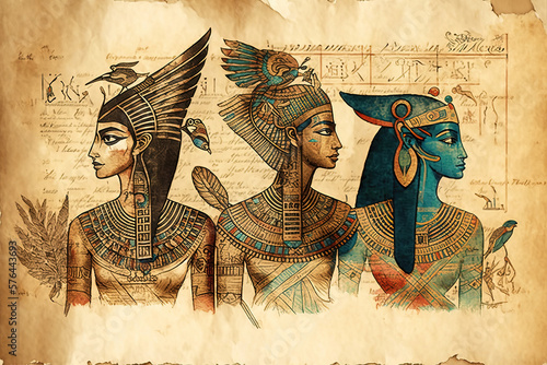 Watercolor Painting of Egyptian Papyrus Style .AI generated Illustration.