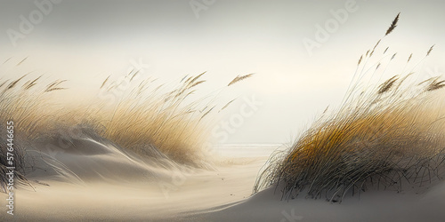 Idyllic view of the seaside grass on the beach. Ai generative.