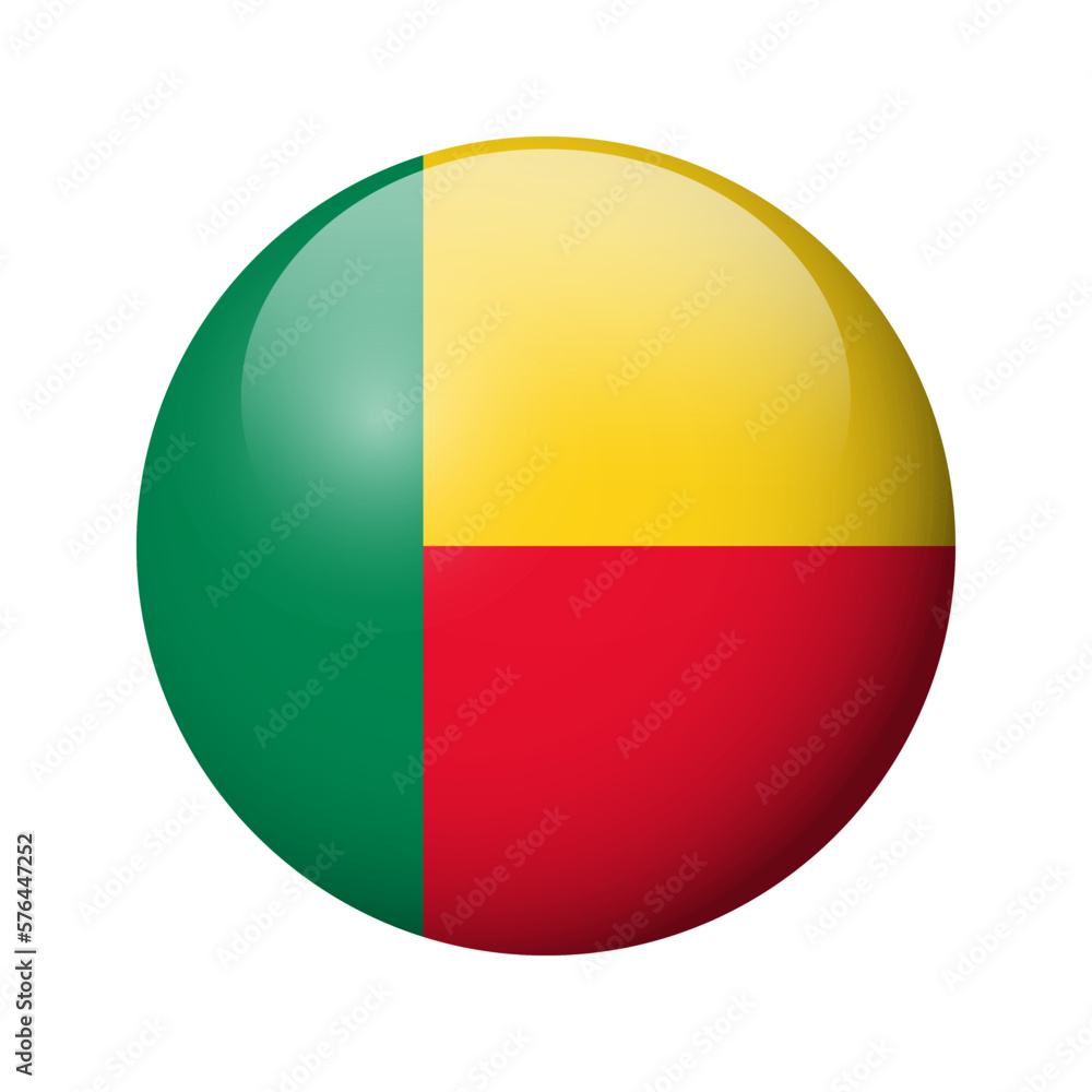 Benin flag - glossy circle badge. Vector icon. Benin flag - glossy circle badge. Vector icon.