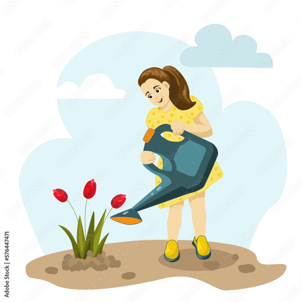 Girl with watering can Girl with watering can