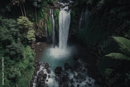 Beautiful Waterfall in Bali drone shot, generative AI