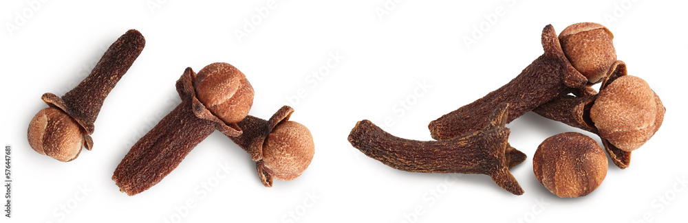 Dry spice cloves isolated on white background . Top view. Flat lay Dry spice cloves isolated on white background . Top view. Flat lay