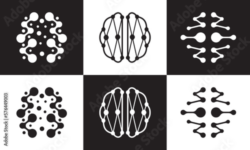 neuron connection logo design, Human brain icon innovation intelligence vector illustration.