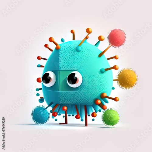 Sneaky Sicknesses, Follow a group of bacteria and viruses as they try to sneak past body's defenses and cause illness. cute children creature, AI generation.