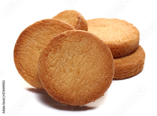 Quadro su tela Shortbread biscuits pile, breton style, close up tea pastry with butter isolated