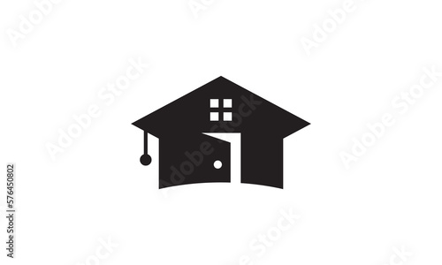 home and graduates logo design. creative education icon vector.