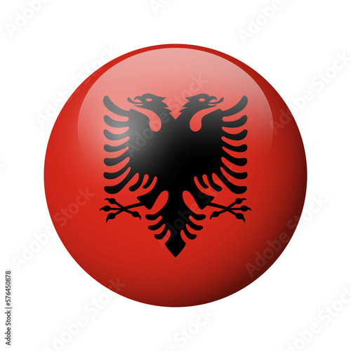 Albania flag - glossy circle badge. Vector icon.