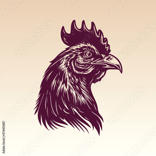 Hand drawn Rooster Head illustration. Vintage woodcut engraving style vector illustration.