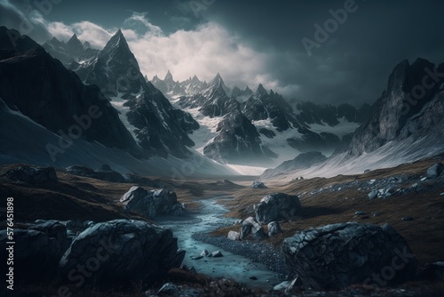 Swiss Alps in a mysterious atmosphere, generative AI © TraveVisuals