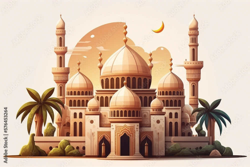 Mosque, Ramadan Kareem, Mawlid, Iftar, Israa Al Miraj, Eid Al Fitr Al Adha, Muharram Decoration, Greeting Card, generative ai