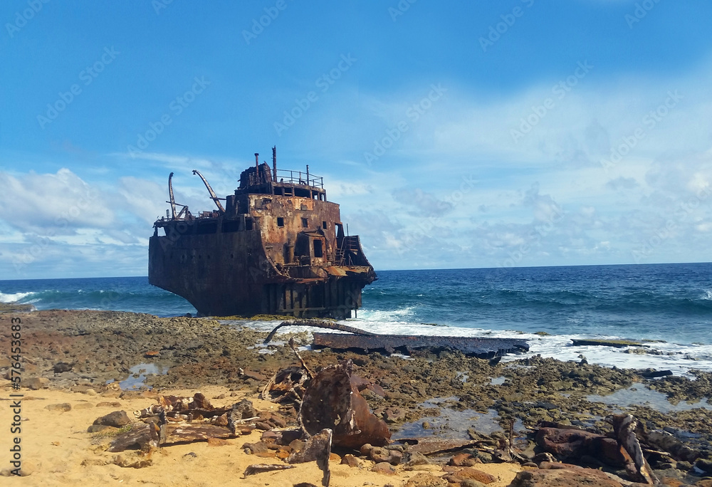 shipwreck on the Curacao beach, rusty and old