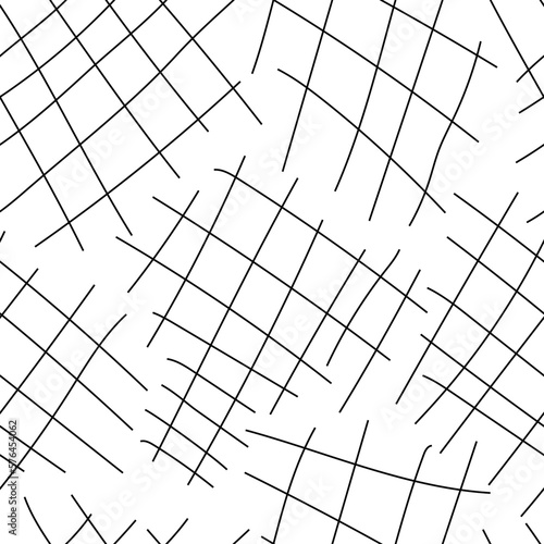 Checkers hand drawing seamless pattern, black and white doodle background, playful geometric background