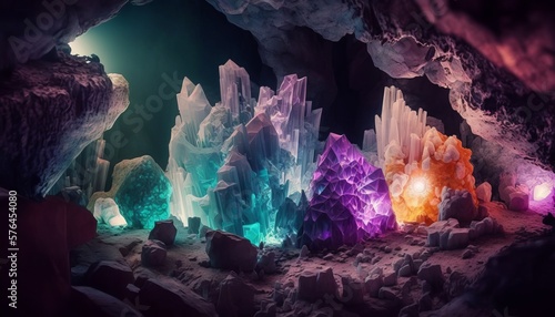 Crystal Cavern. Post-produced generative AI digital illustration.
