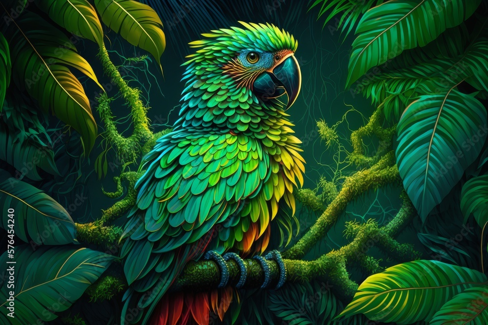Fototapeta premium Jungle Parrot Colorful Background Generative AI