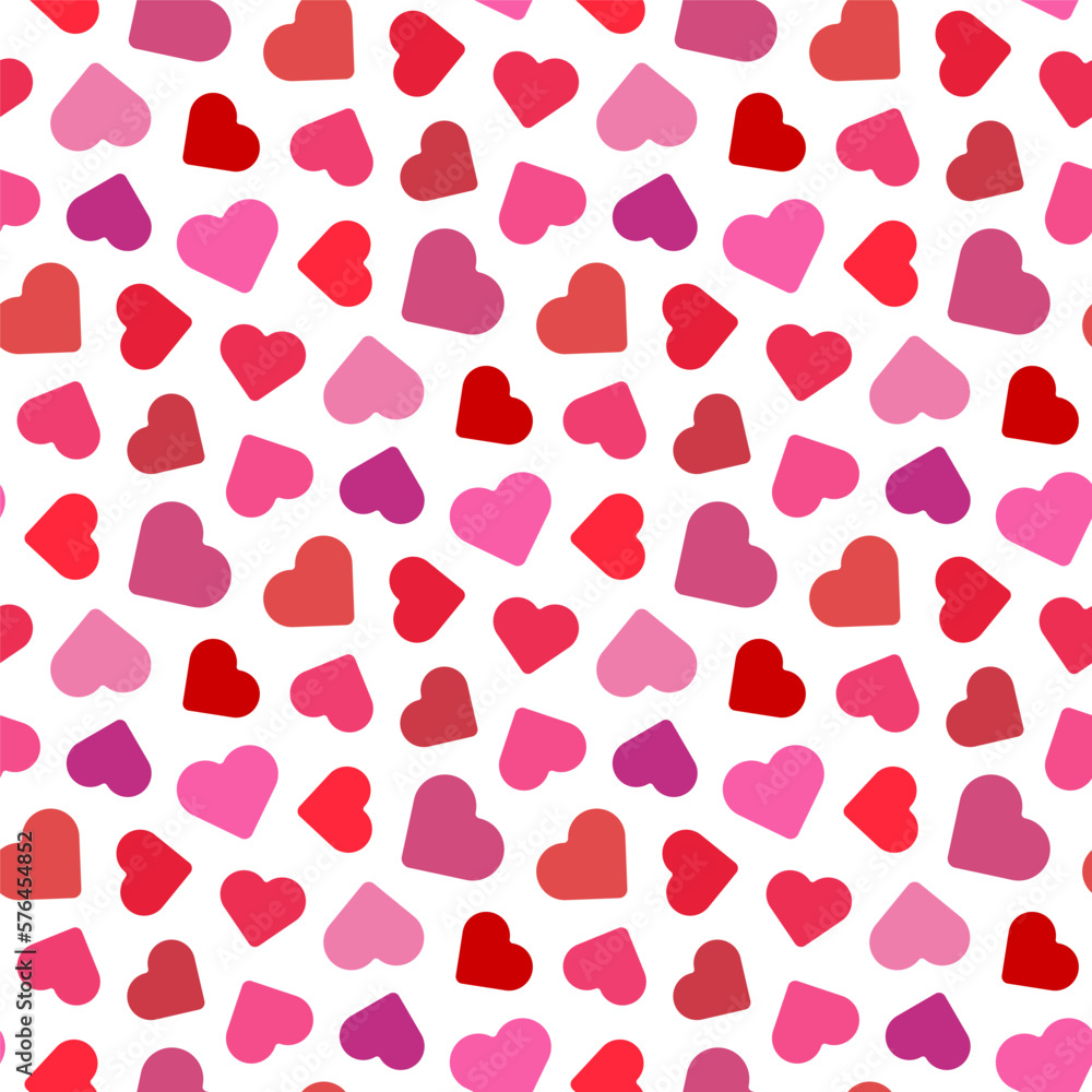 Small colorful multicolored hearts isolated on white background. Cute seamless pattern. Vector simple flat graphic illustration. Texture.