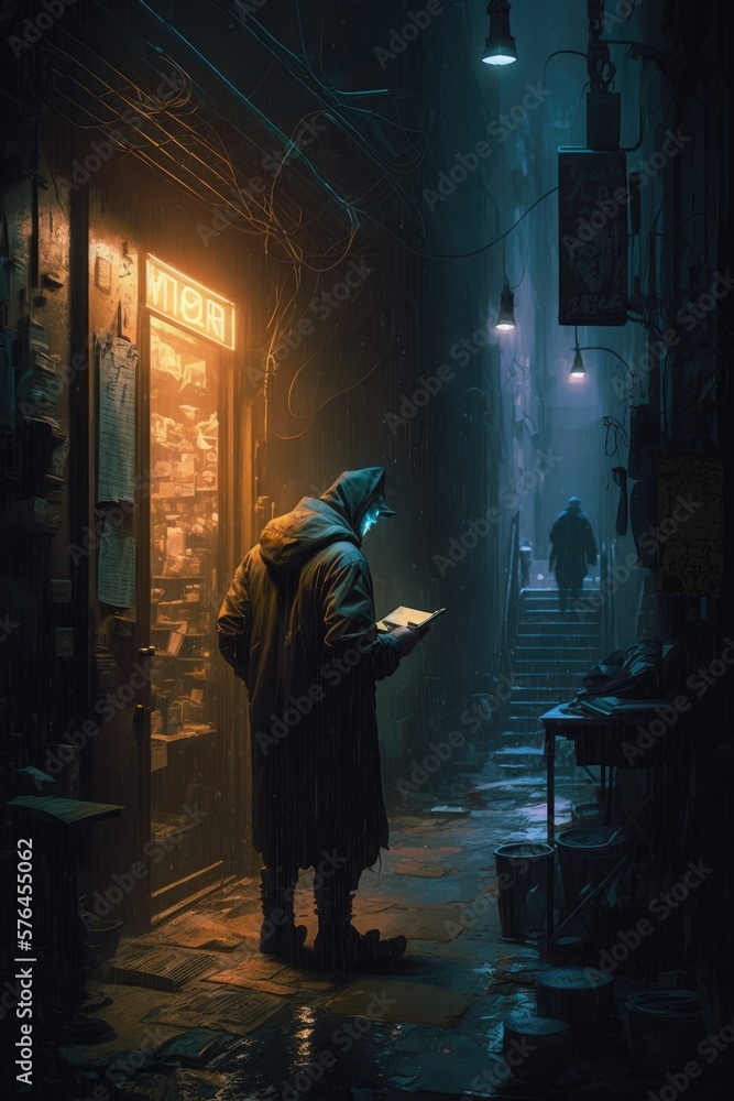 high-stakes cybercrime deal going down in a dimly-lit alley digital art poster AI generation. high-stakes cybercrime deal going down in a dimly-lit alley digital art poster AI generation.