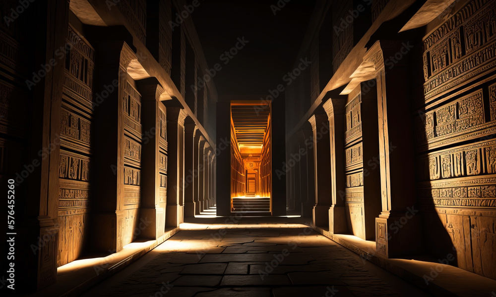 Hieroglyphic carvings on the walls of an Ancient Egyptian Temple. .AI generated Illustration. Hieroglyphic carvings on the walls of an Ancient Egyptian Temple. .AI generated Illustration.