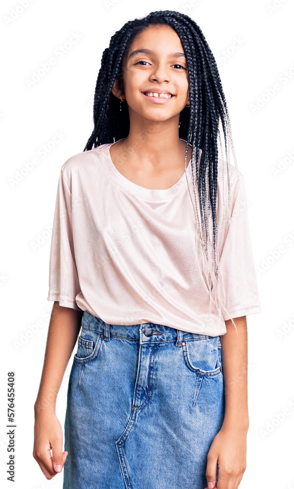 Obraz premium Cute african american girl wearing casual clothes looking positive and happy standing and smiling with a confident smile showing teeth