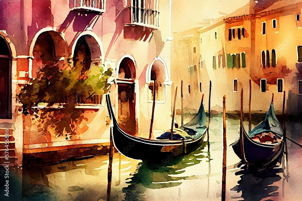 Watercolor Art in Venice: Capturing the City of Water and Gondolas in Italy: Generative AI