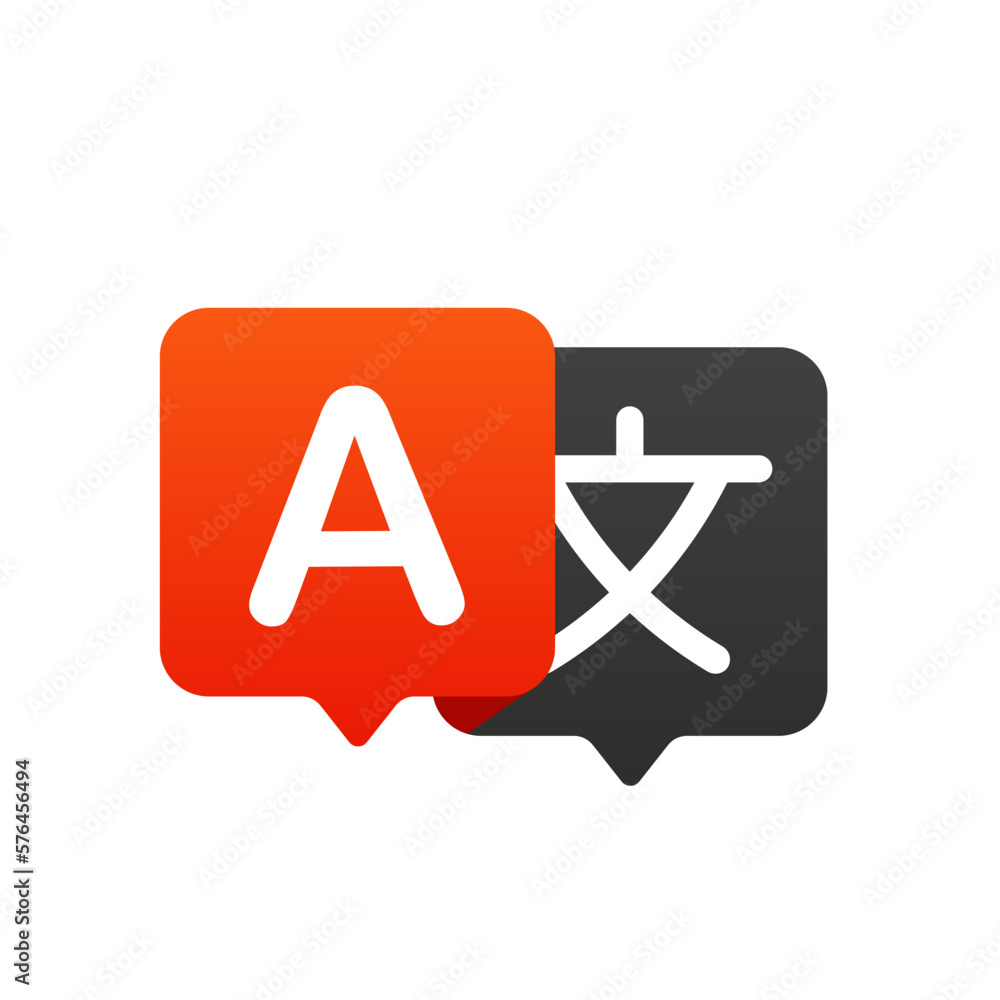 Language translation. Chat message translate application. Chat bubbles with language translation icons in different. Multilingual online translator. Vector illustration Language translation. Chat message translate application. Chat bubbles with language translation icons in different. Multilingual online translator. Vector illustration