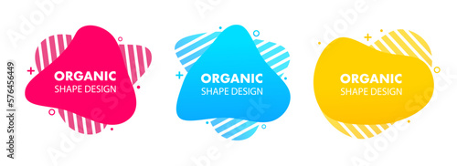 A set of abstract geometric shapes of liquid color. Smooth gradient elements for minimal banner, logo, post on social networks. Vector illustration