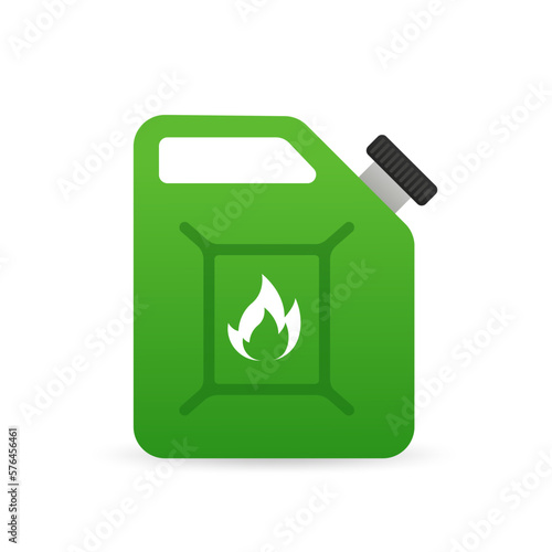 Сanisters for carrying gasolin. Fuel canister with pouring petrol drop. Leaking gasoline can, petrol container isolated on white background. Vector illustration
