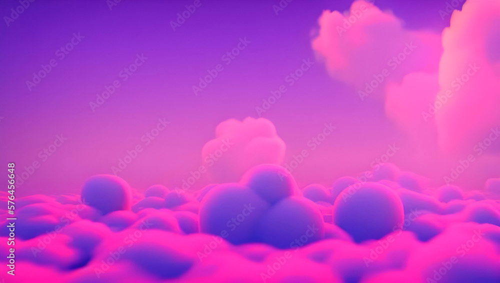 View over pink unrealistic clouds. generative ai