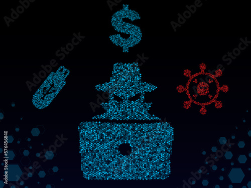 hacker behind a computer using malware to install a virus and get money from the victim. concept for a cyber attack of digitally infecting a pc through flash drive