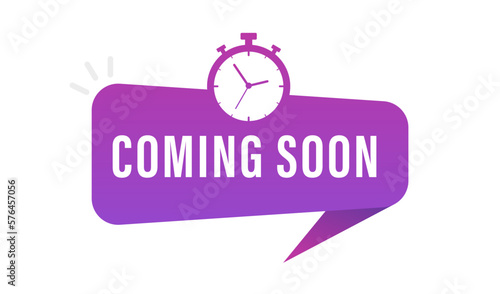 Modern icon coming soon banner with year. Flat web label element. Ribbon banner with label coming soon. Vector illustration