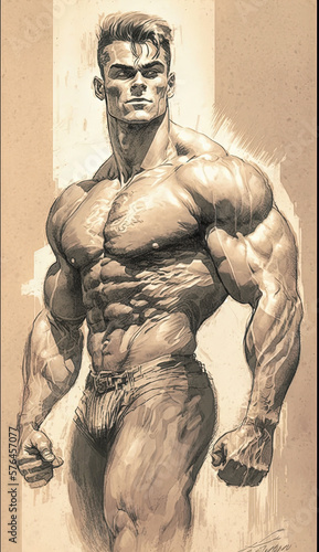 Sketch drawing of a bodybuilder. Created with Generative AI