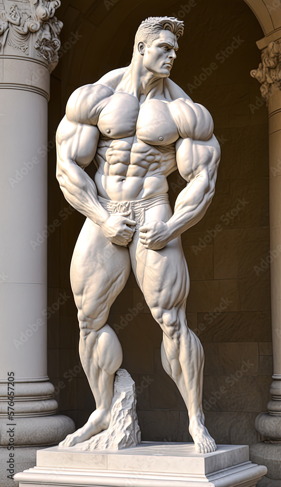 Obraz premium Marble statue of a muscular athlete. Created with Generative AI