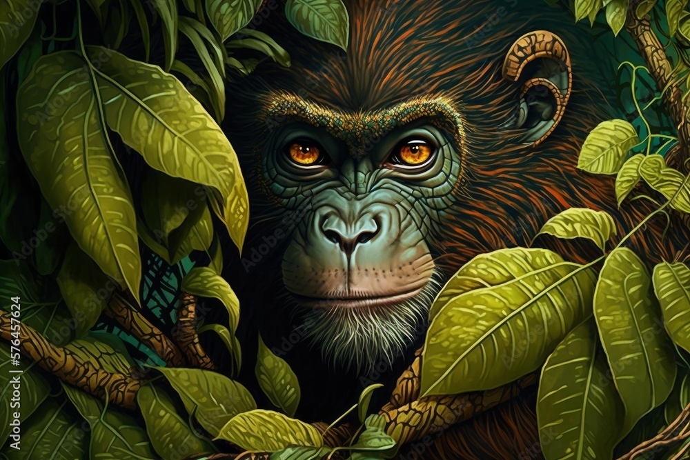 Monkey Ape Jungle Colorful Generative AI Monkey Ape Jungle Colorful Generative AI