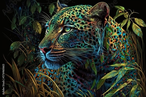 Jungle Leopard Jaguar Colorful Animal Tropical Wildlife Background Generative AI