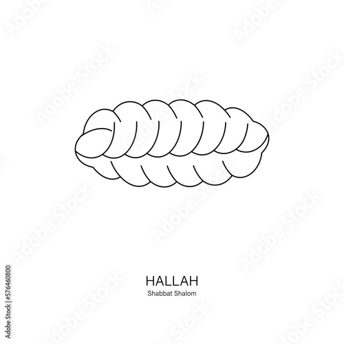 Braided bread named Challah in Hebrew eaten on the Shabbat and Jewish holidays. Black icon on white background. Can be used for logo, banner, flyer, sticker, poster, greeting card, decoration