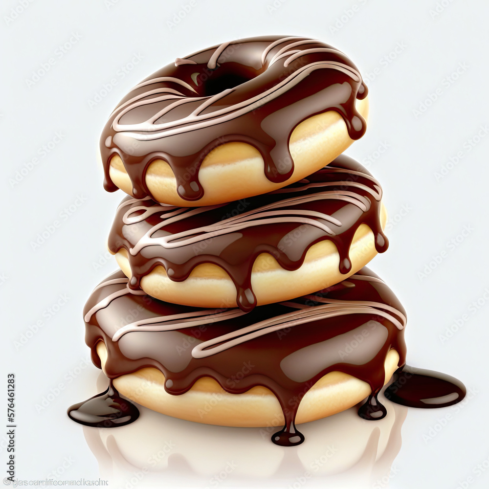 Stack of donuts with chocolate icing isolated on white. Stack of donuts with chocolate icing isolated on white.