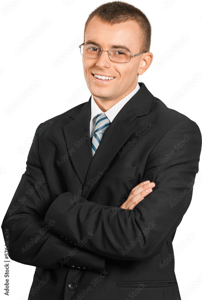 Smiling Businessman with Glasses and Arms Folded - Isolated Smiling Businessman with Glasses and Arms Folded - Isolated