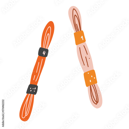 Embroidery floss in cartoon flat style. Hand drawn vector illustration of mouline threads, needlework supply, sewing, embroidery, handicrafts, hobby concept