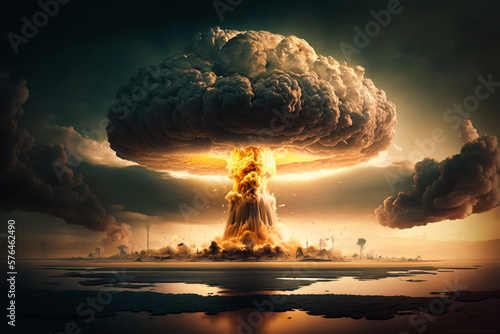 Explosion nuclear bomb in the ocean, Generative AI. Nuclear bomb danger concept. Nuclear apocalypce background. Atomic armageddon concept.