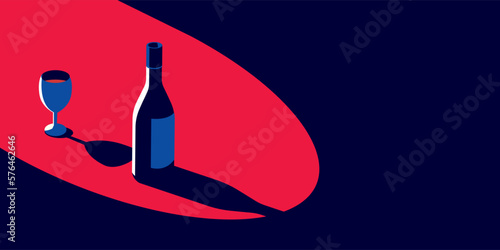 Illustration of a bottle of wine and a glass of wine in retro style.