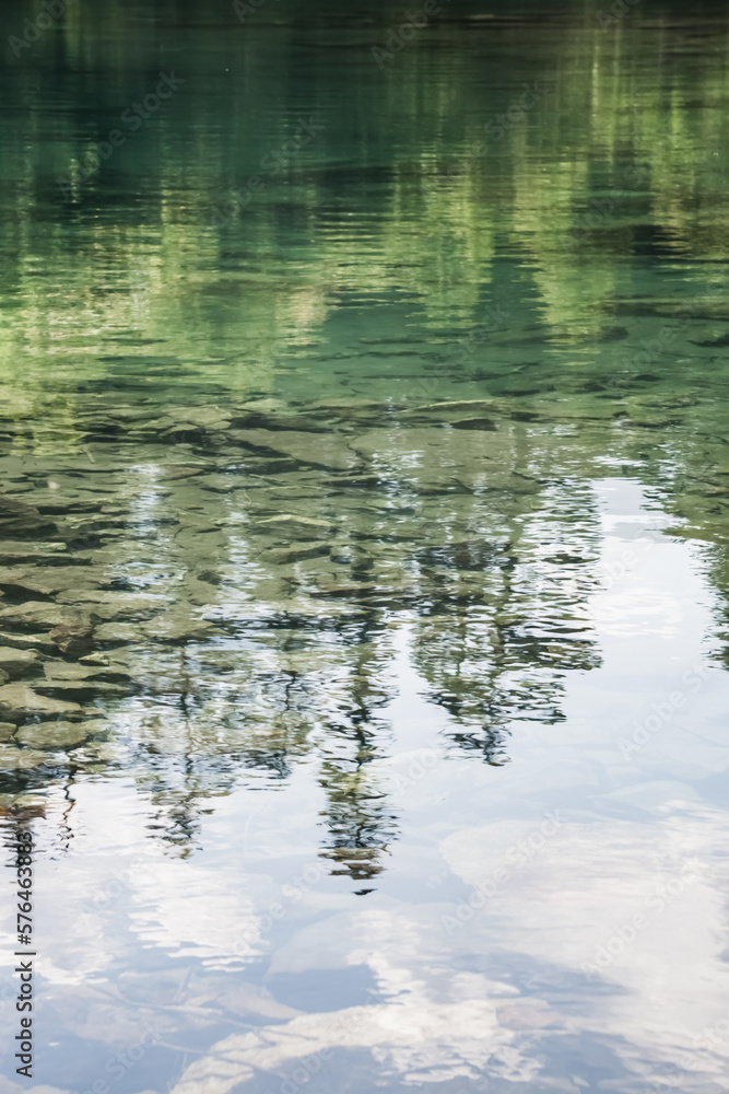 Reflection in the mountain lake of coniferous forest and mountain landscape, clear mountain lake as a mirror Reflection in the mountain lake of coniferous forest and mountain landscape, clear mountain lake as a mirror