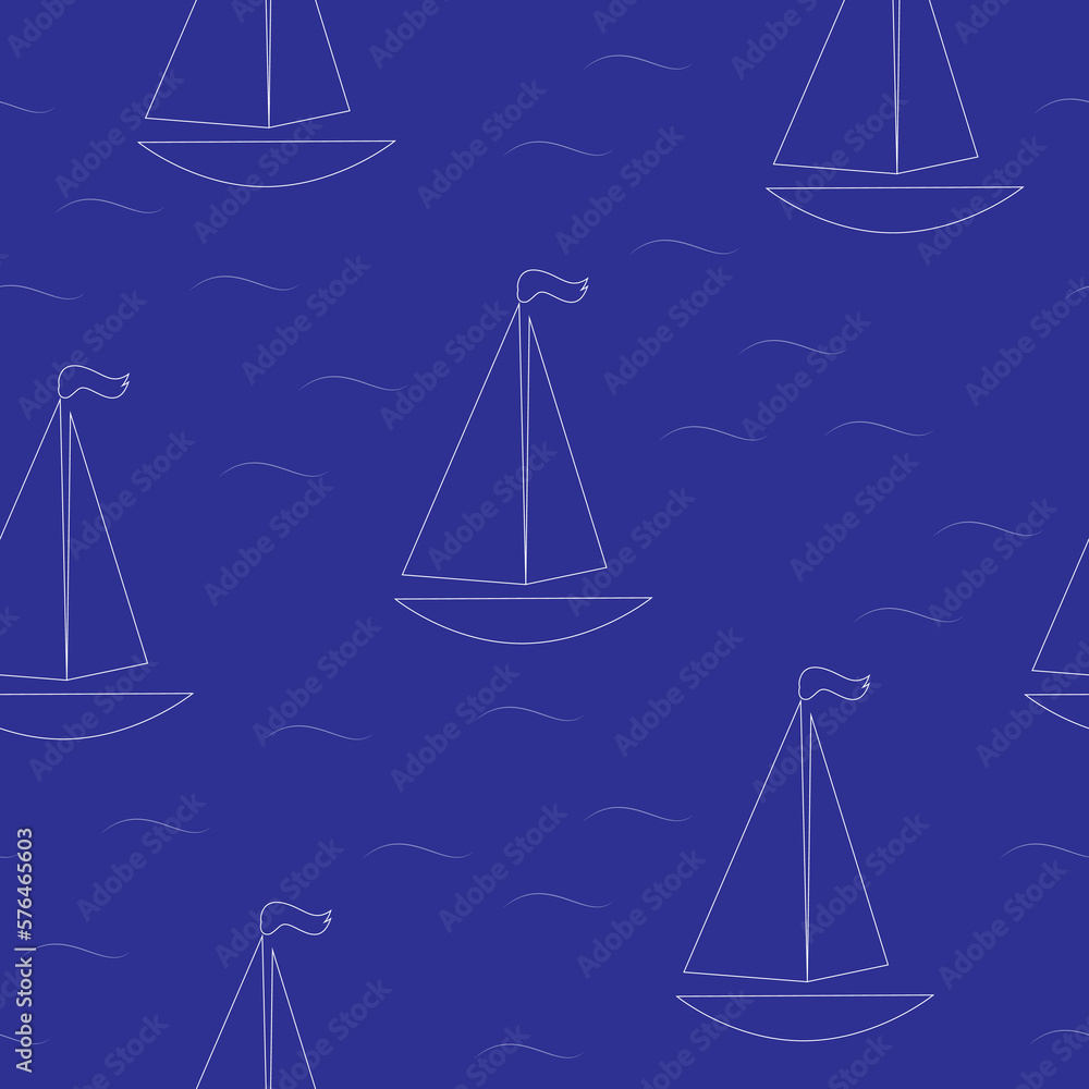 seamless pattern with outline of boat and waves seamless pattern with outline of boat and waves