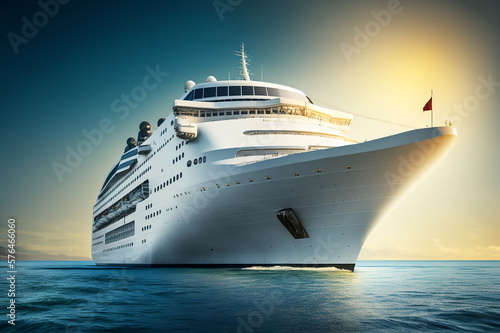 Cruise ship in round-the-world ocean voyage. Luxury vacation. Ai generative