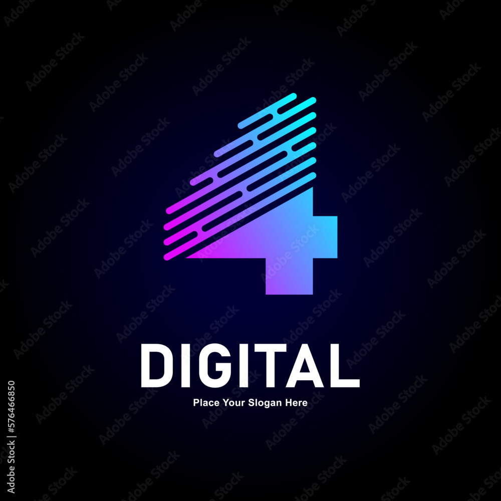 Digital Line Number 4 Logo Vector Template Suitable For Business gambar-ikon-logo-nomor-4-dengan-ilustrasi-vektor-desain-kunci-inggris