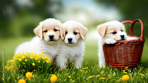 This adorable photo captures the playful interaction between cute kittens and puppies. The warm and fuzzy feeling this image evokes is sure to bring joy to any viewer