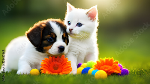 Fotografia This adorable photo captures the playful interaction between cute kittens and puppies