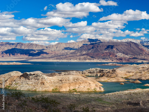 Lake Mead with record low water level, shot in Feb 2023