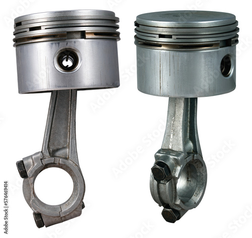 Fotografia A piston with a connecting rod in two different positions on an isolated background